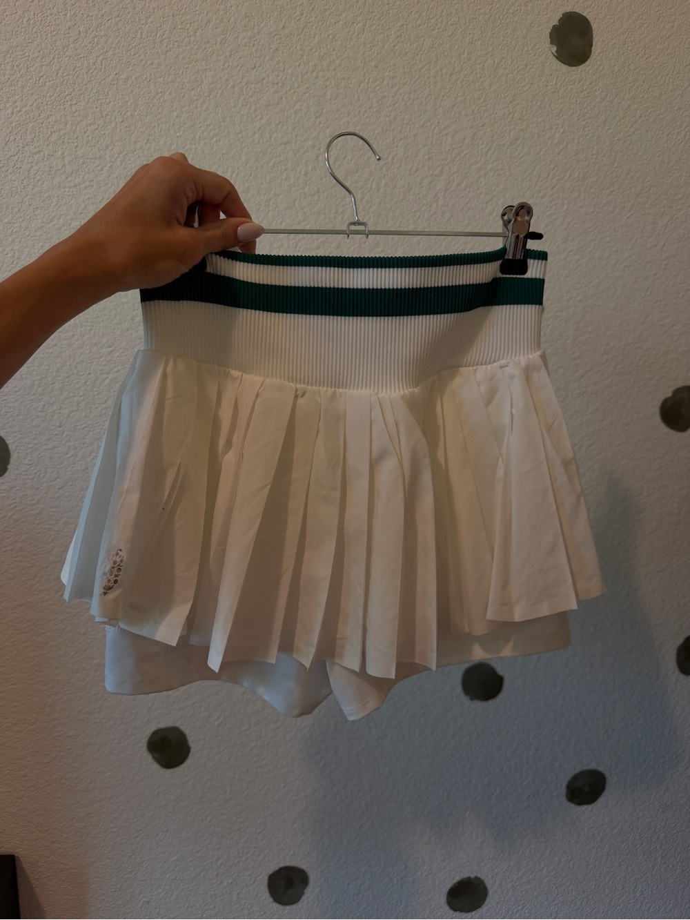 FP Movement by Free People White Pleated Skort with Green Stripe Waistband